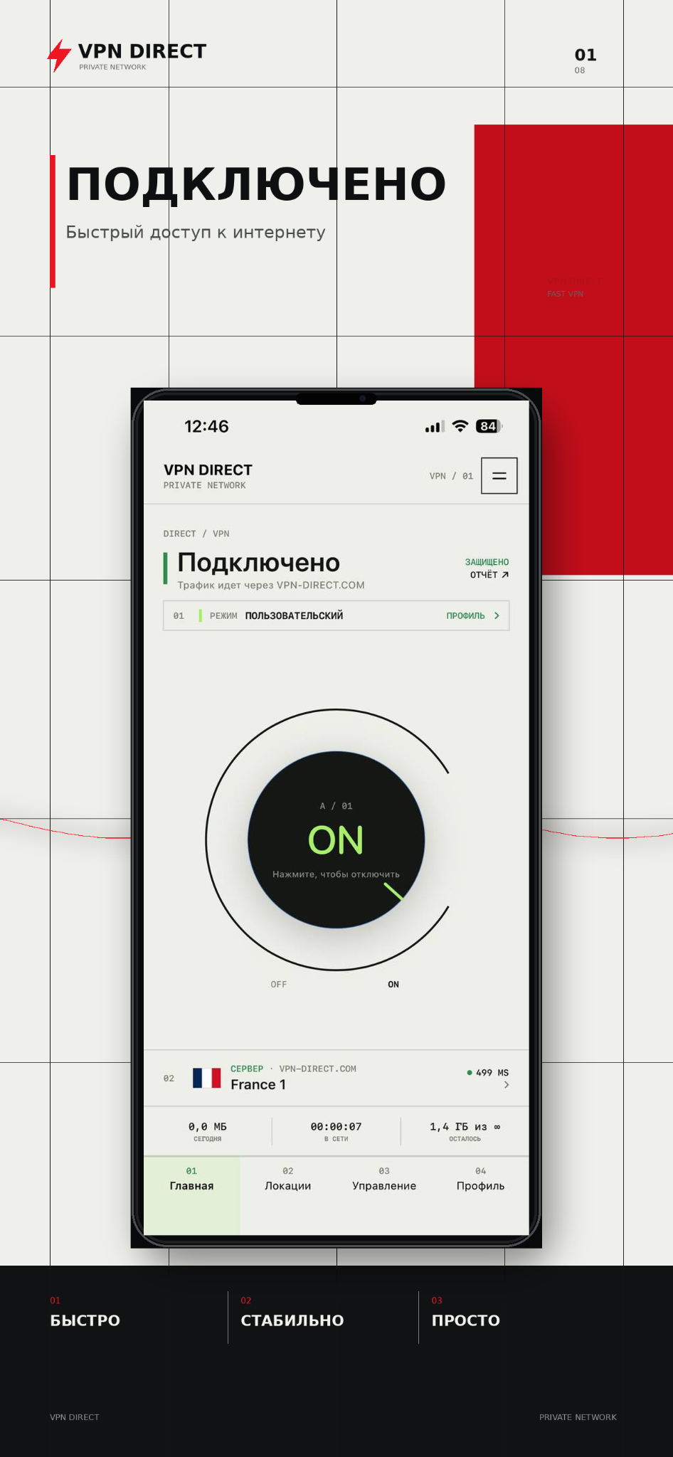 Экран приложения VPN Direct