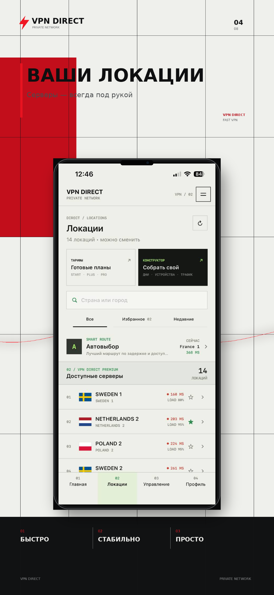 Экран приложения VPN Direct